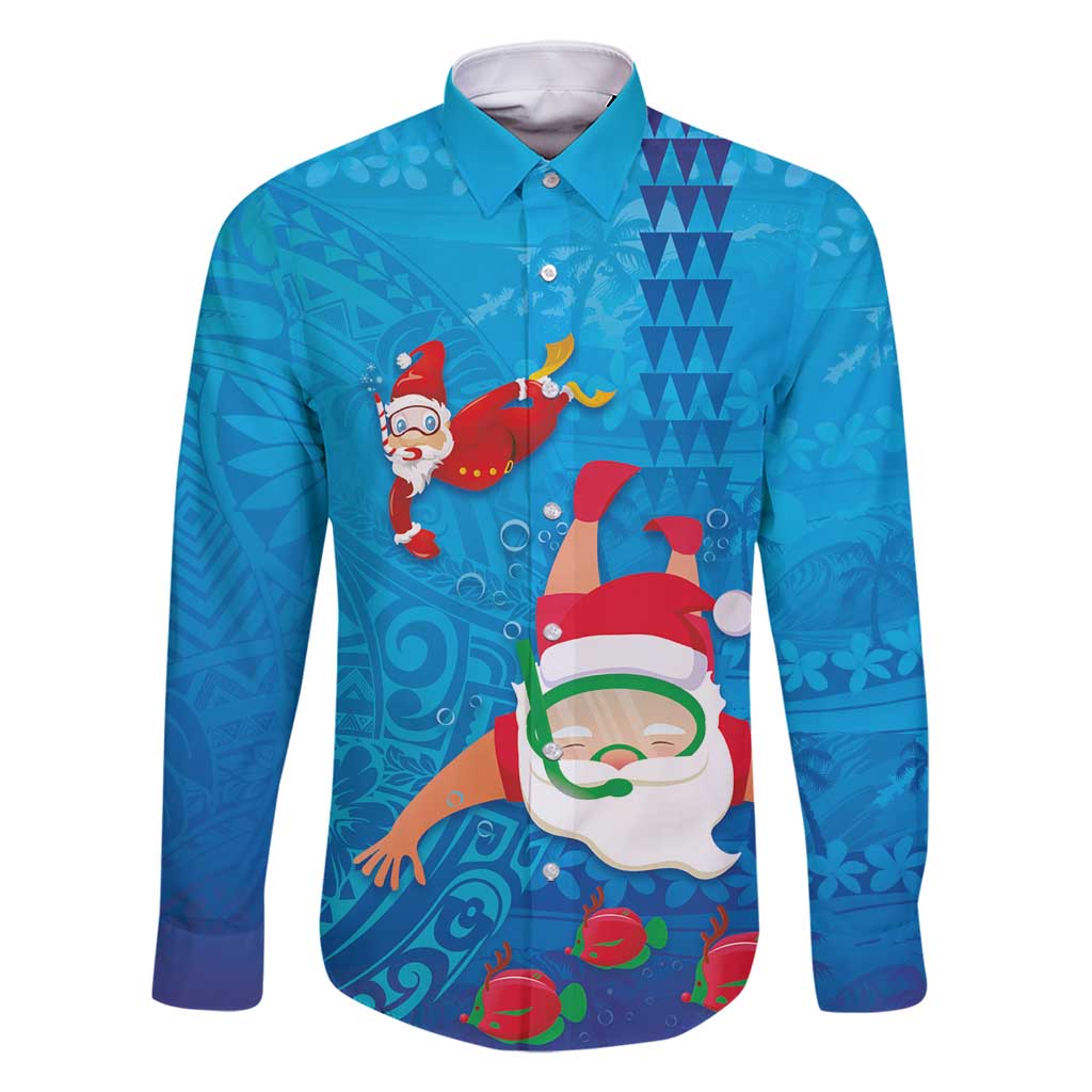 Hawaiian Santa Claus Snorkeling Family Matching Summer Maxi Dress and Hawaiian Shirt Kakau and Polynesian Pattern