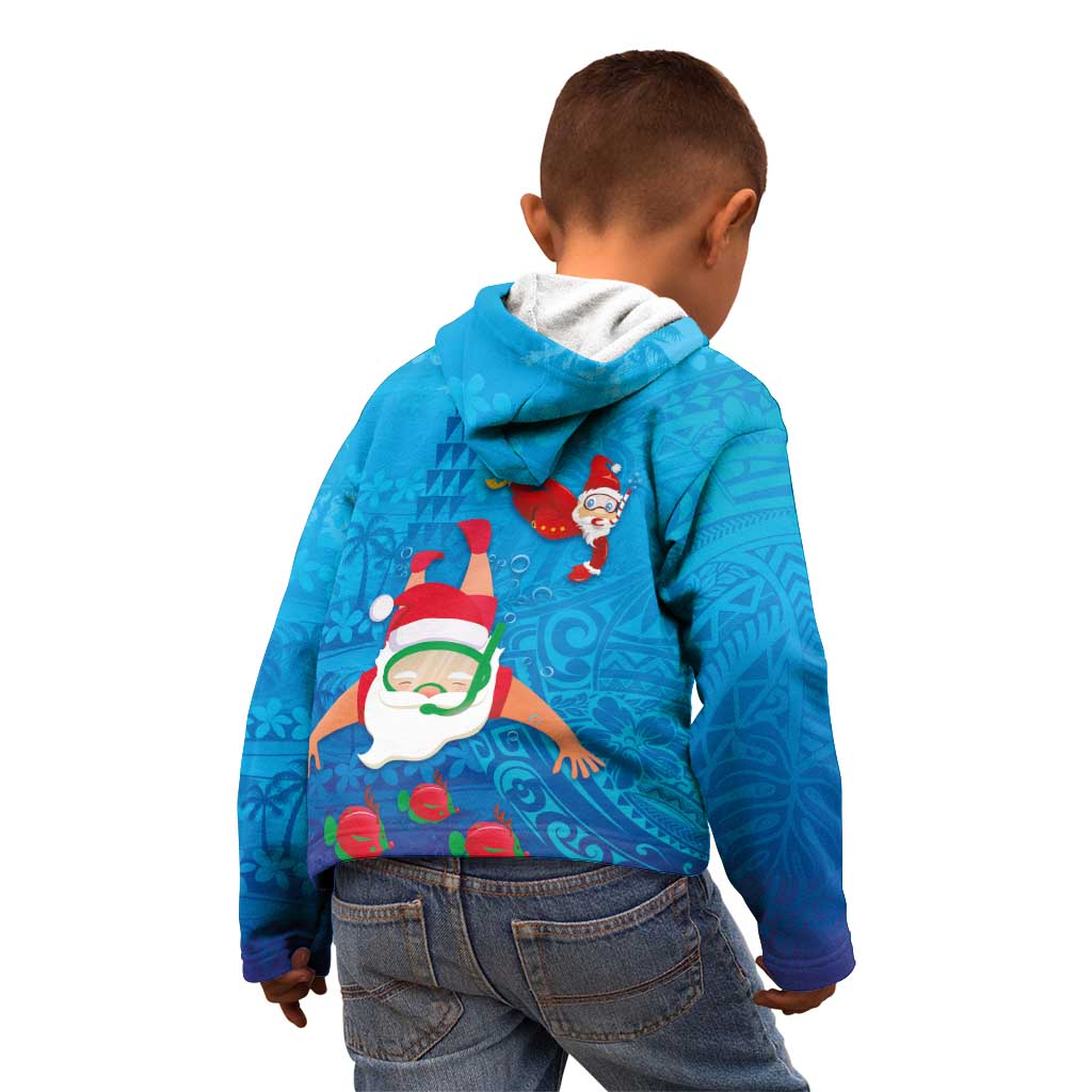 Hawaiian Santa Claus Snorkeling Kid Hoodie Kakau and Polynesian Pattern