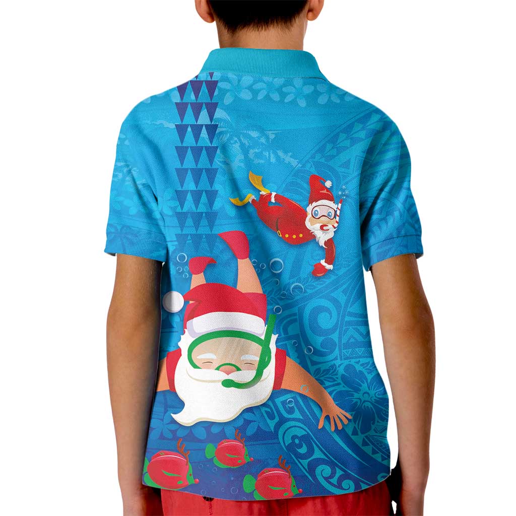 Hawaiian Santa Claus Snorkeling Kid Polo Shirt Kakau and Polynesian Pattern