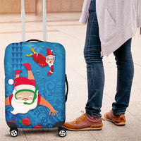 Hawaiian Santa Claus Snorkeling Luggage Cover Kakau and Polynesian Pattern LT03 Blue - Polynesian Pride