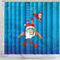 Hawaiian Santa Claus Snorkeling Shower Curtain Kakau and Polynesian Pattern