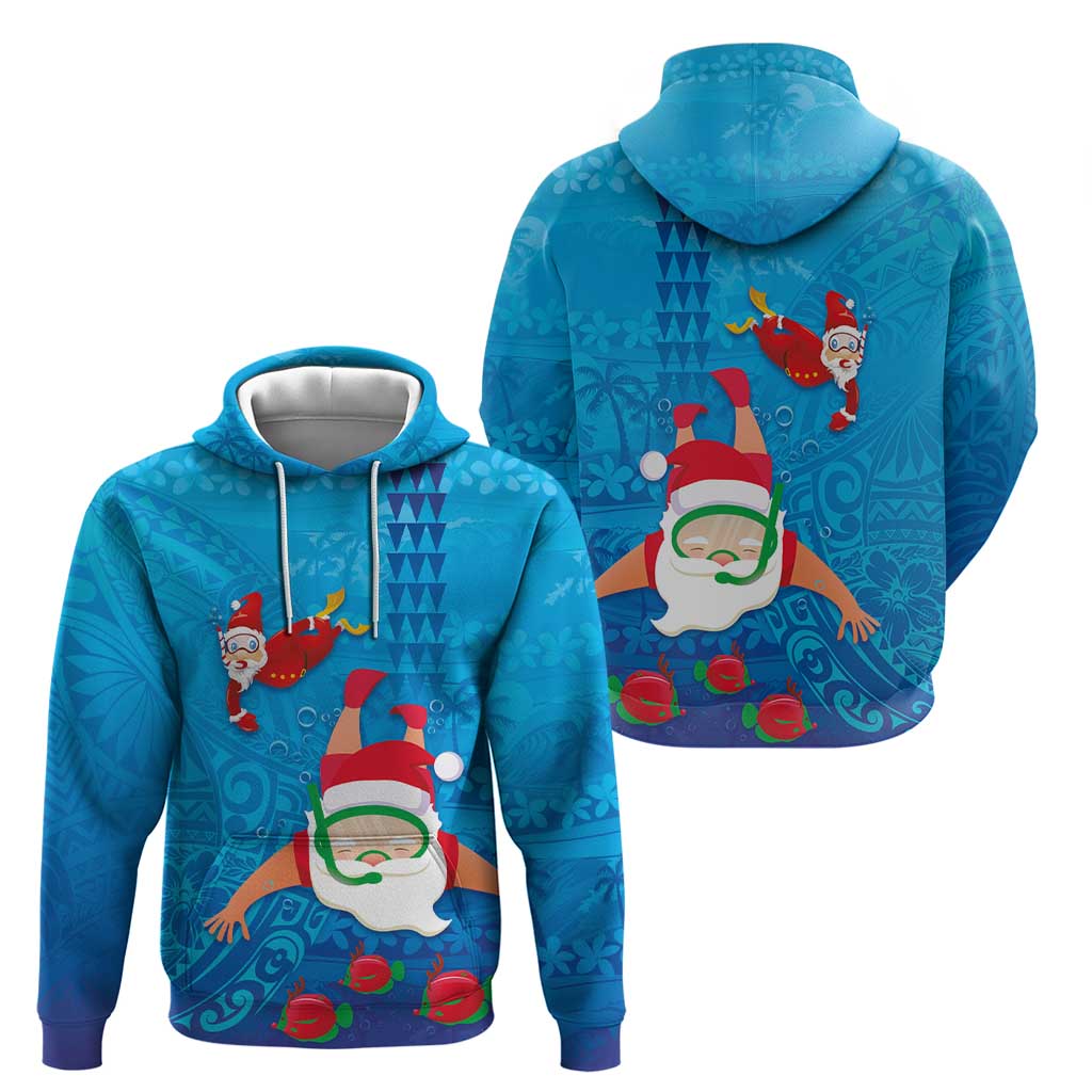 Hawaiian Santa Claus Snorkeling Zip Hoodie Kakau and Polynesian Pattern