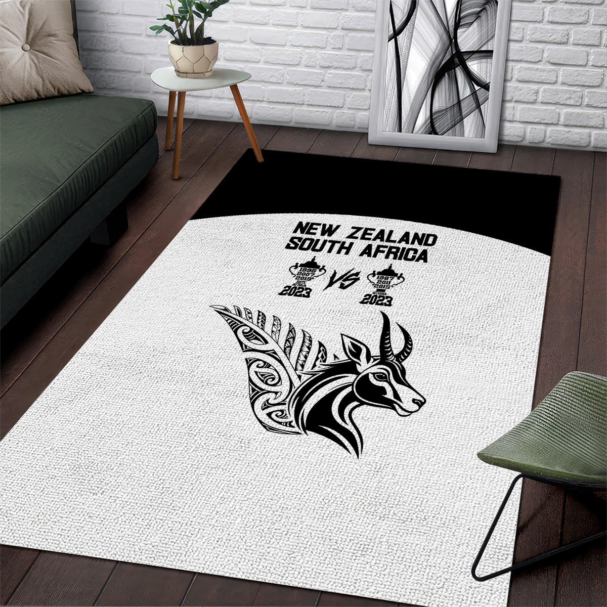 South Africa and New Zealand Area Rug Champion History Go Final 2023 Vintage Style LT03 White - Polynesian Pride