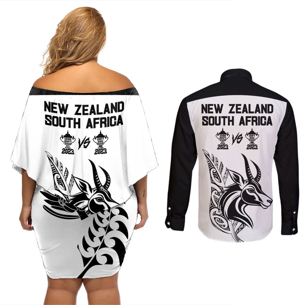 South Africa and New Zealand Couples Matching Off Shoulder Short Dress and Long Sleeve Button Shirt Champion History Go Final 2023 Vintage Style LT03 - Polynesian Pride