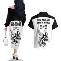 South Africa and New Zealand Couples Matching Off The Shoulder Long Sleeve Dress and Hawaiian Shirt Champion History Go Final 2023 Vintage Style LT03 - Polynesian Pride