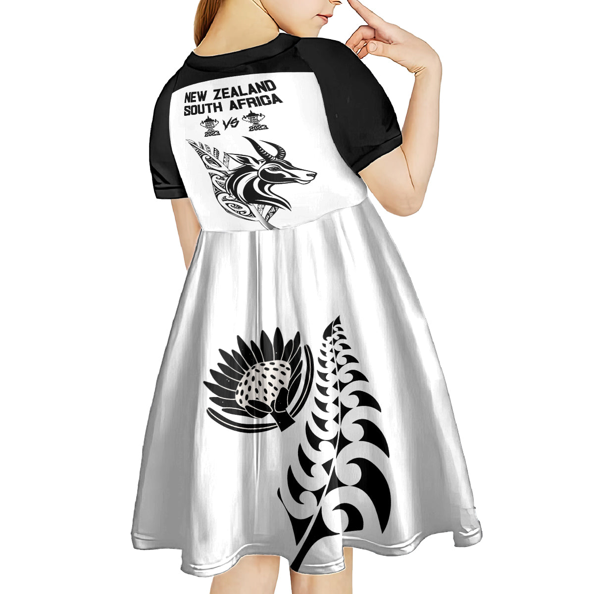 South Africa and New Zealand Kid Short Sleeve Dress Champion History Go Final 2023 Vintage Style LT03 - Polynesian Pride