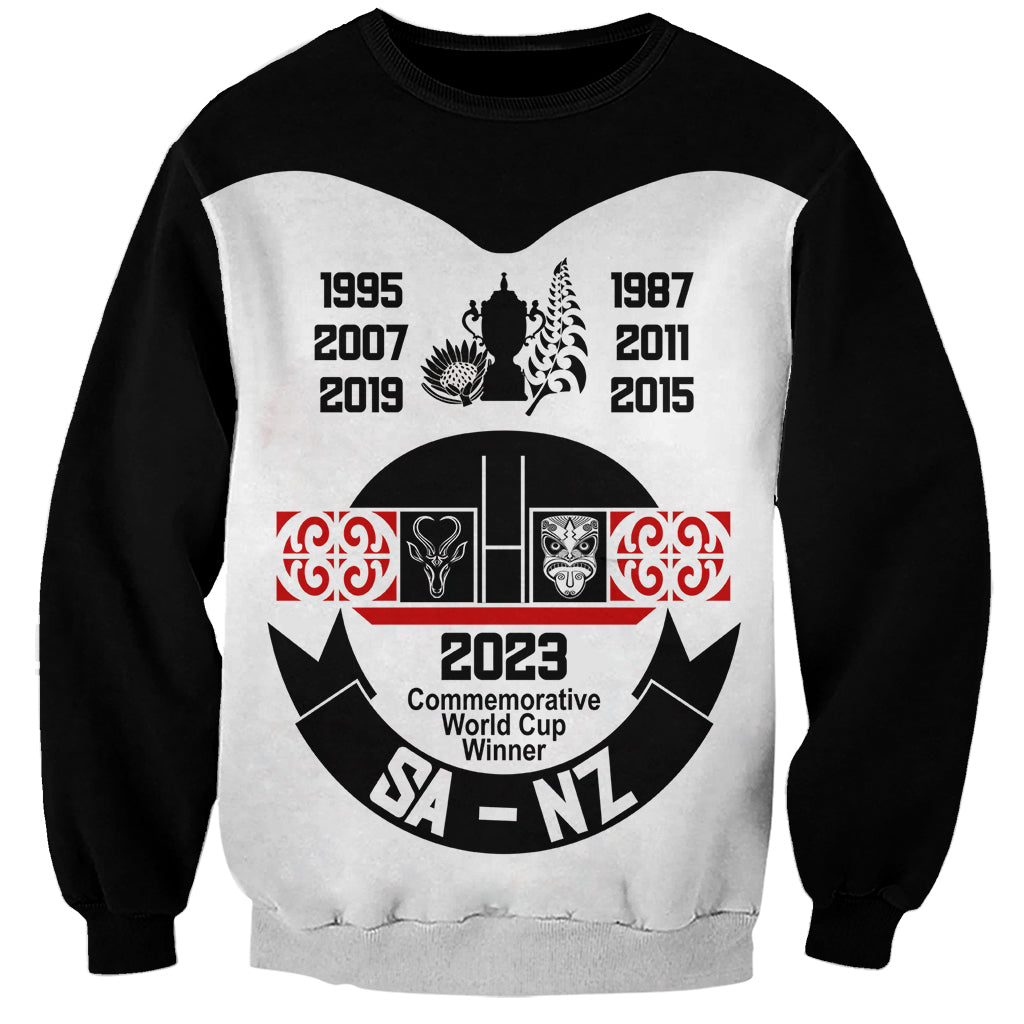 South Africa and New Zealand Sweatshirt Champion History Go Final 2023 Vintage Style LT03 Unisex White - Polynesian Pride