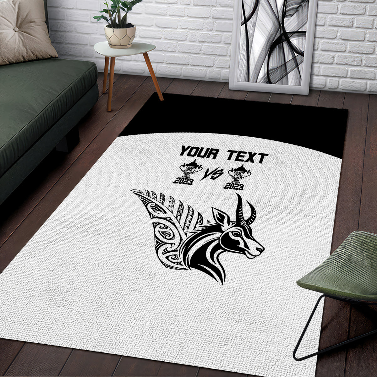 Personalised South Africa and New Zealand Area Rug Champion History Go Final 2023 Vintage Style LT03 White - Polynesian Pride