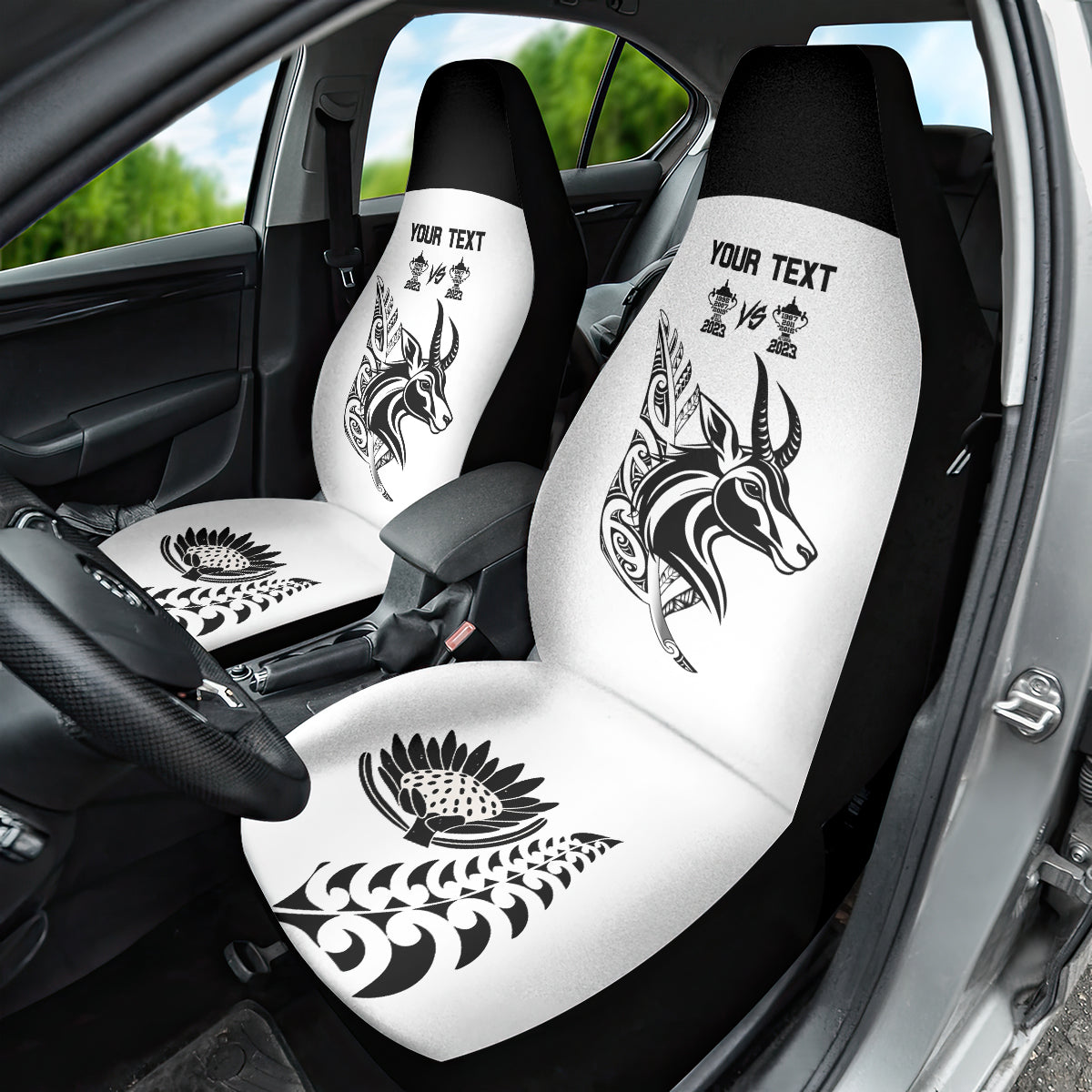 Personalised South Africa and New Zealand Car Seat Cover Champion History Go Final 2023 Vintage Style LT03 - Polynesian Pride