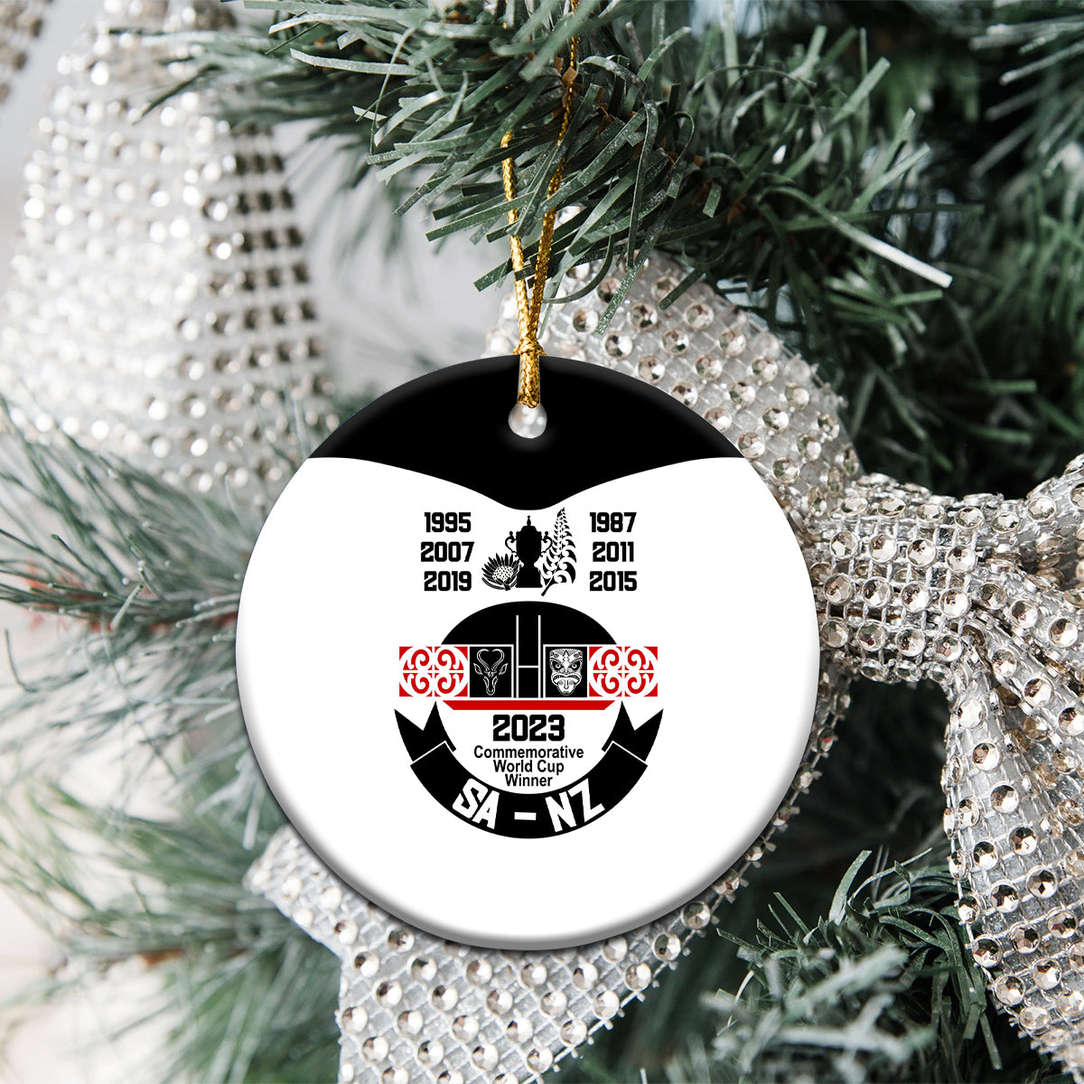 Personalised South Africa and New Zealand Ceramic Ornament Champion History Go Final 2023 Vintage Style LT03 - Polynesian Pride