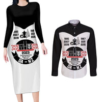Personalised South Africa and New Zealand Couples Matching Long Sleeve Bodycon Dress and Long Sleeve Button Shirt Champion History Go Final 2023 Vintage Style LT03 White - Polynesian Pride