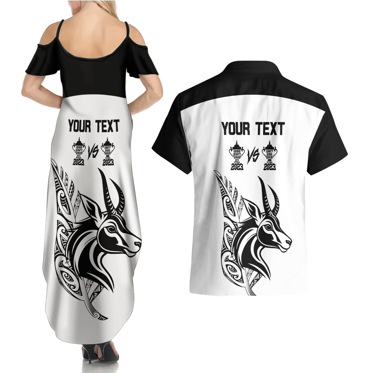 Personalised South Africa and New Zealand Couples Matching Summer Maxi Dress and Hawaiian Shirt Champion History Go Final 2023 Vintage Style LT03 - Polynesian Pride