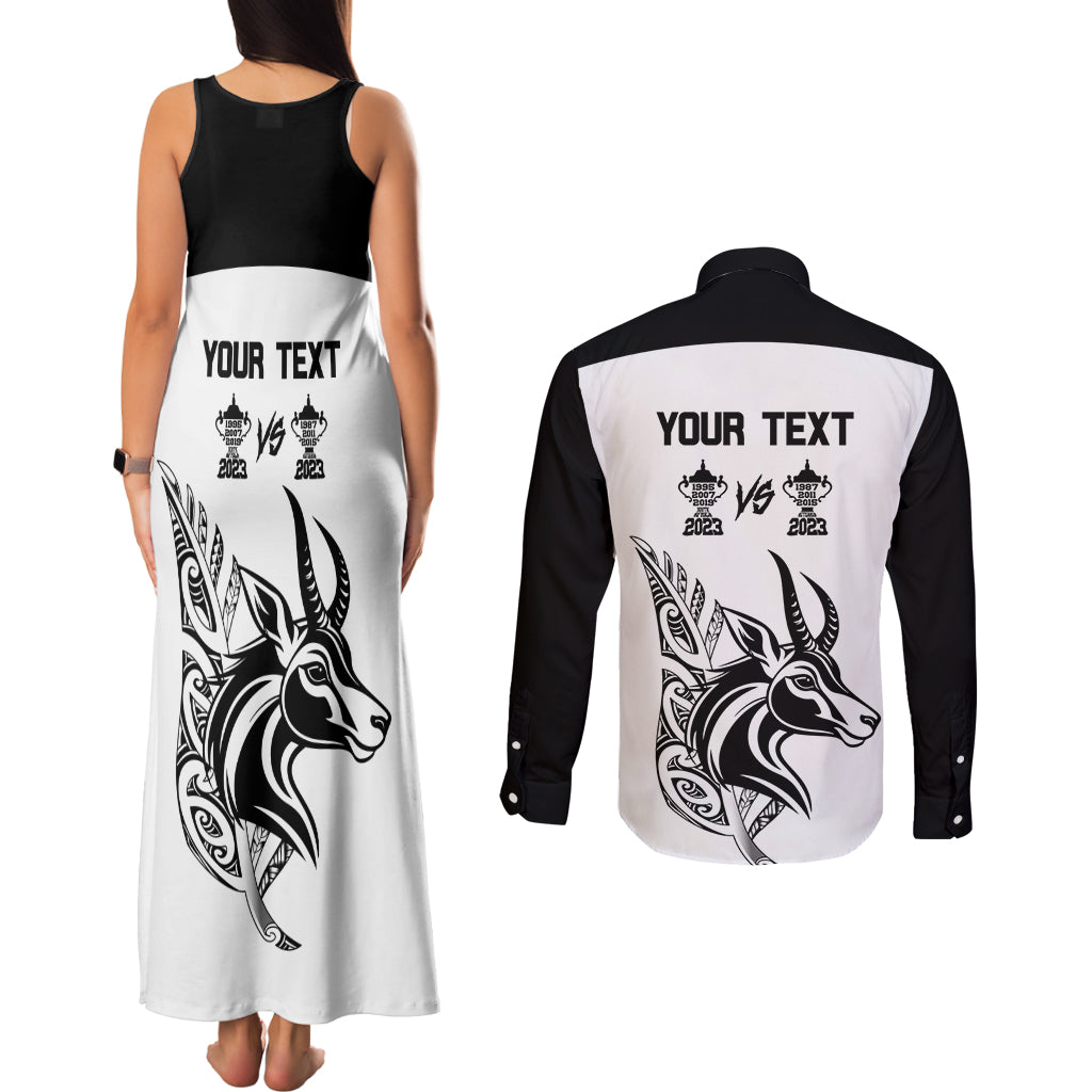 Personalised South Africa and New Zealand Couples Matching Tank Maxi Dress and Long Sleeve Button Shirt Champion History Go Final 2023 Vintage Style LT03 - Polynesian Pride