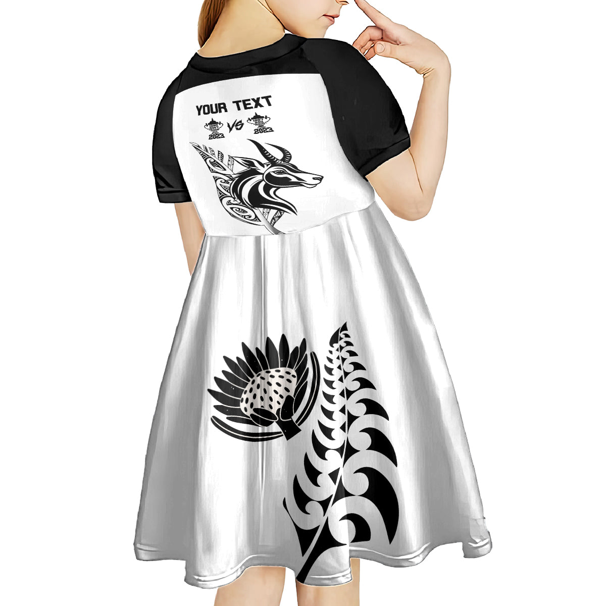 Personalised South Africa and New Zealand Kid Short Sleeve Dress Champion History Go Final 2023 Vintage Style LT03 - Polynesian Pride