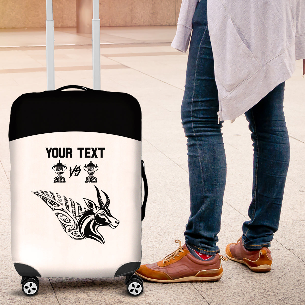 Personalised South Africa and New Zealand Luggage Cover Champion History Go Final 2023 Vintage Style LT03 White - Polynesian Pride