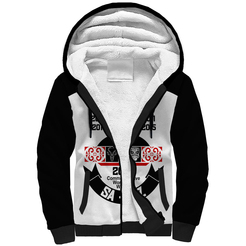 Personalised South Africa and New Zealand Sherpa Hoodie Champion History Go Final 2023 Vintage Style LT03 Unisex White - Polynesian Pride
