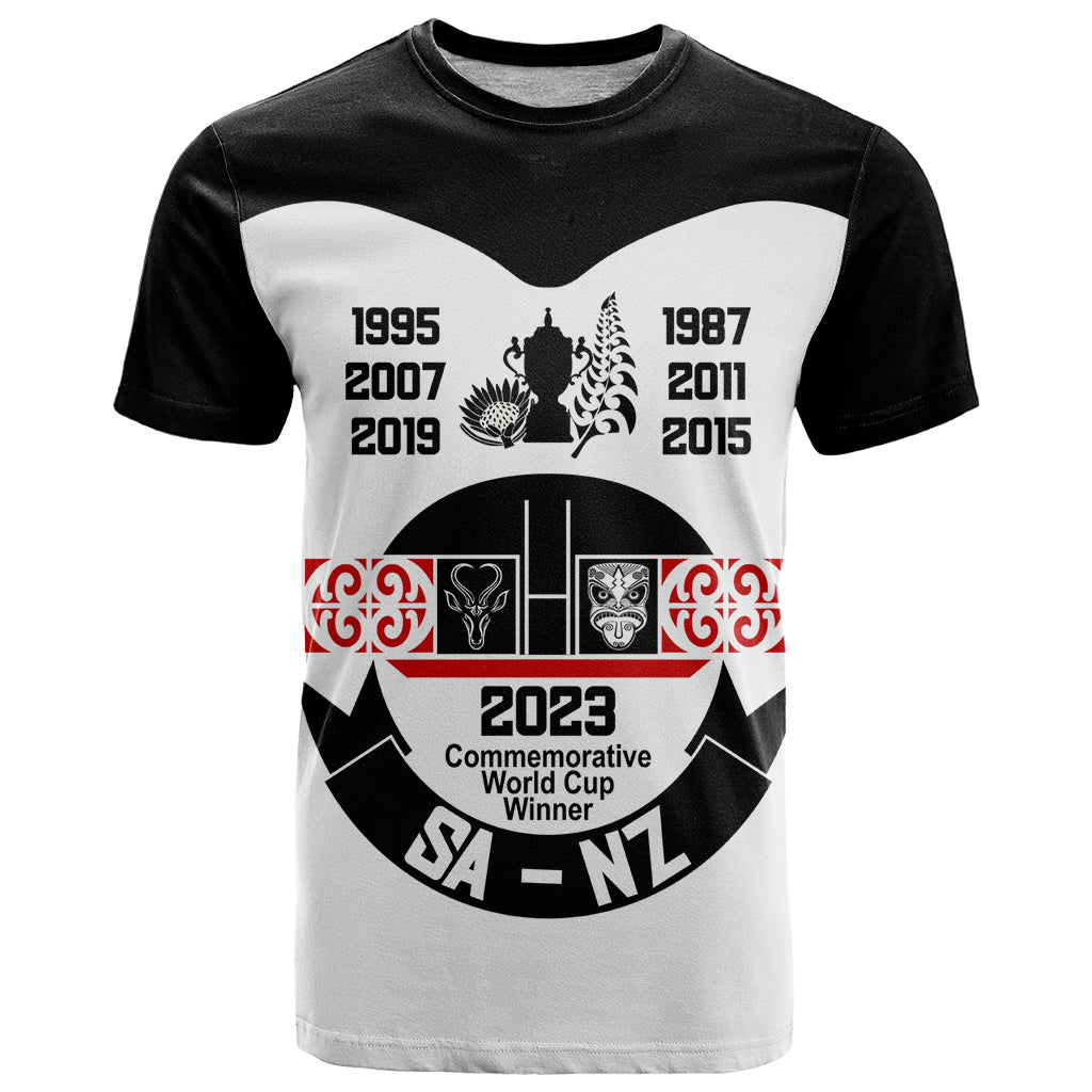 Personalised South Africa and New Zealand T Shirt Champion History Go Final 2023 Vintage Style LT03 White - Polynesian Pride