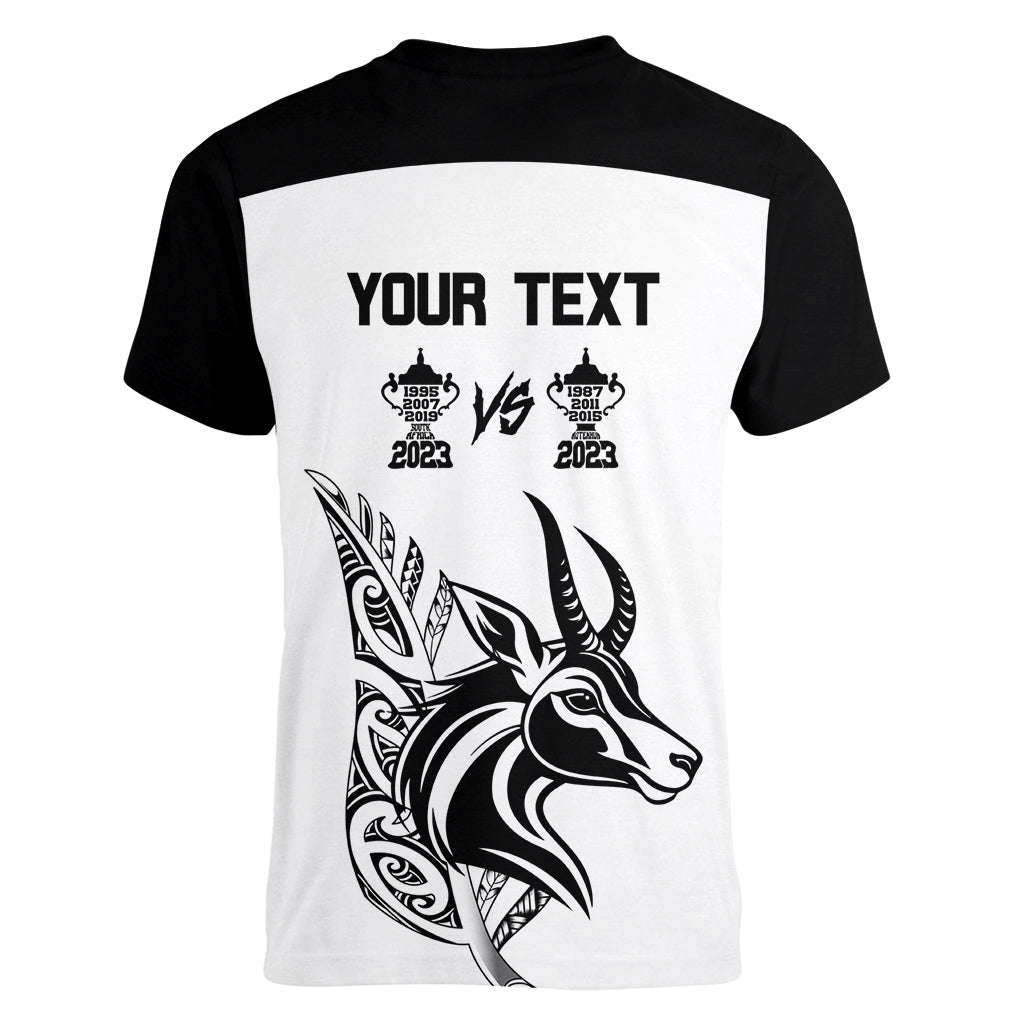 Personalised South Africa and New Zealand Women V Neck T Shirt Champion History Go Final 2023 Vintage Style LT03 - Polynesian Pride