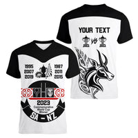 Personalised South Africa and New Zealand Women V Neck T Shirt Champion History Go Final 2023 Vintage Style LT03 - Polynesian Pride