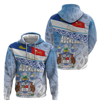 New Zealand Auckland Zip Hoodie Auckland's Flag and Coat of Arms - Koru Art Maori Pattern