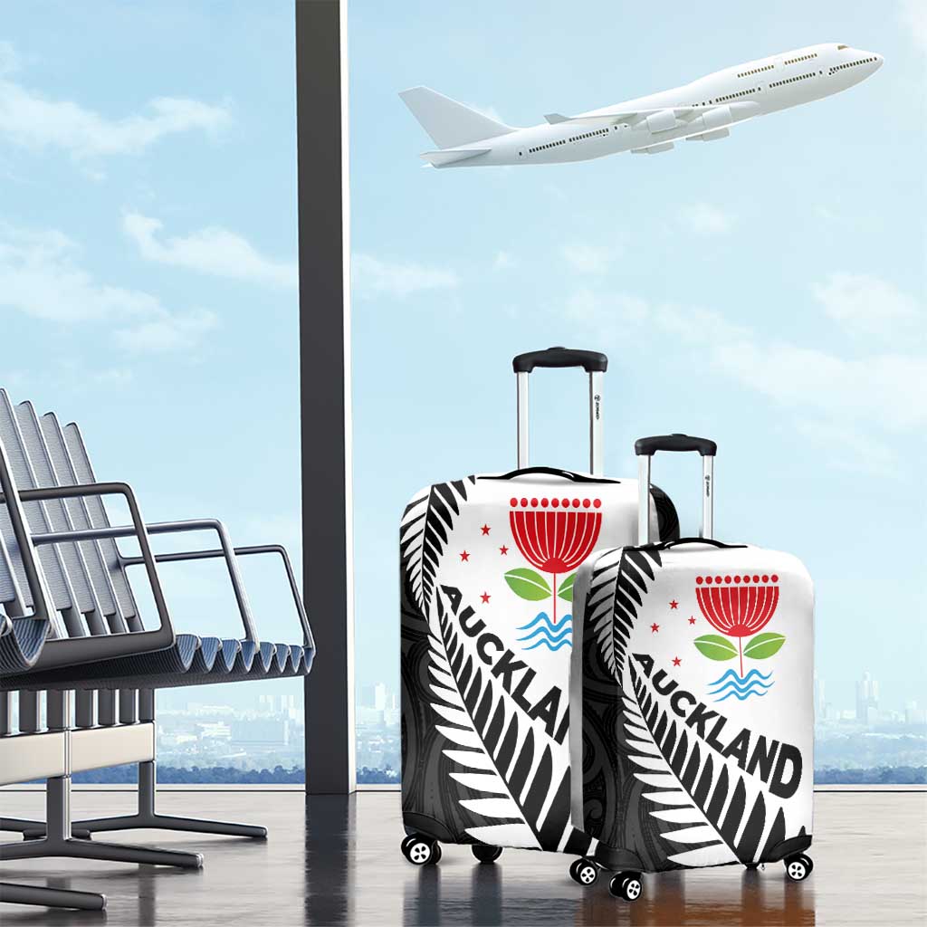 New Zealand Auckland Luggage Cover Auckland's Emblem and Silver Ferns - Maori Art Tattoo