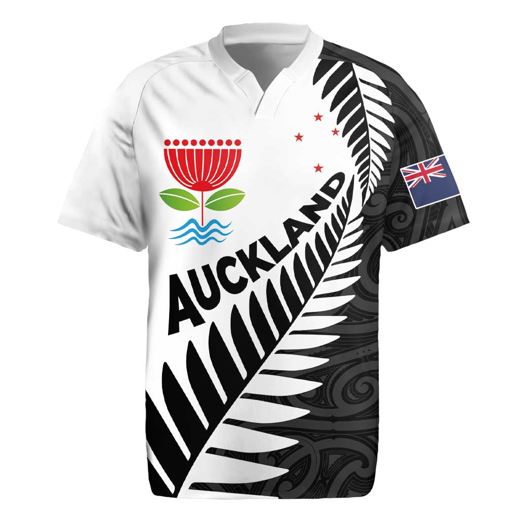 New Zealand Auckland Rugby Jersey Auckland's Emblem and Silver Ferns - Maori Art Tattoo