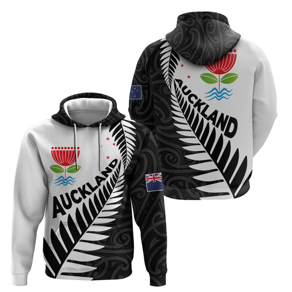 New Zealand Auckland Zip Hoodie Auckland's Emblem and Silver Ferns - Maori Art Tattoo