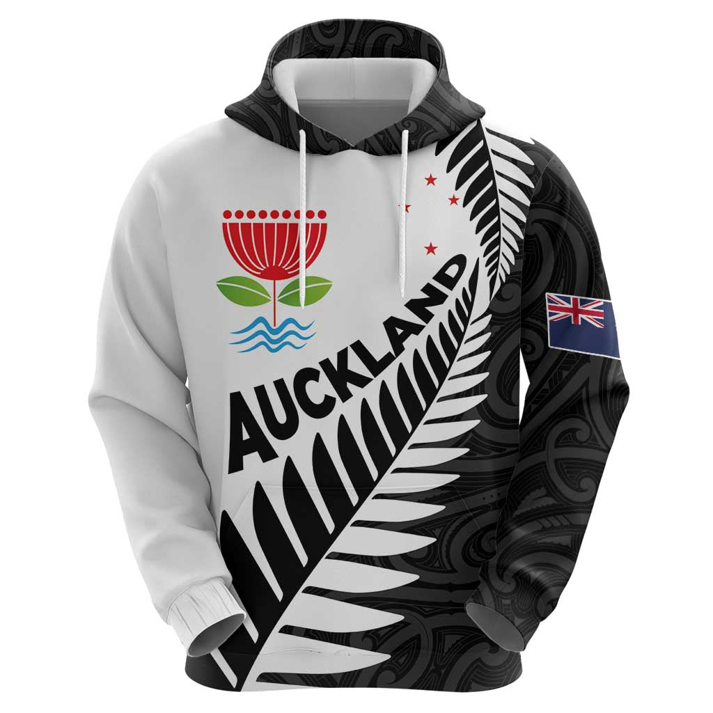 New Zealand Auckland Zip Hoodie Auckland's Emblem and Silver Ferns - Maori Art Tattoo