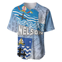 New Zealand Nelson Baseball Jersey Nelson's Flag and Seal - Maori Art Tattoo LT03 White - Polynesian Pride
