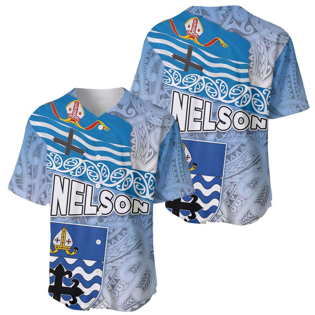 New Zealand Nelson Baseball Jersey Nelson's Flag and Seal - Maori Art Tattoo LT03 - Polynesian Pride
