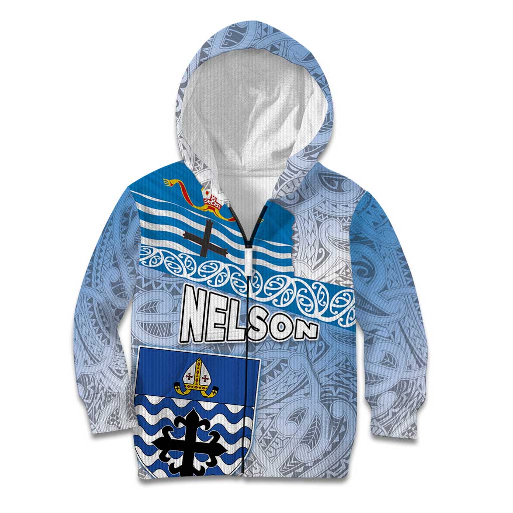 New Zealand Nelson Kid Hoodie Nelson's Flag and Seal - Maori Art Tattoo