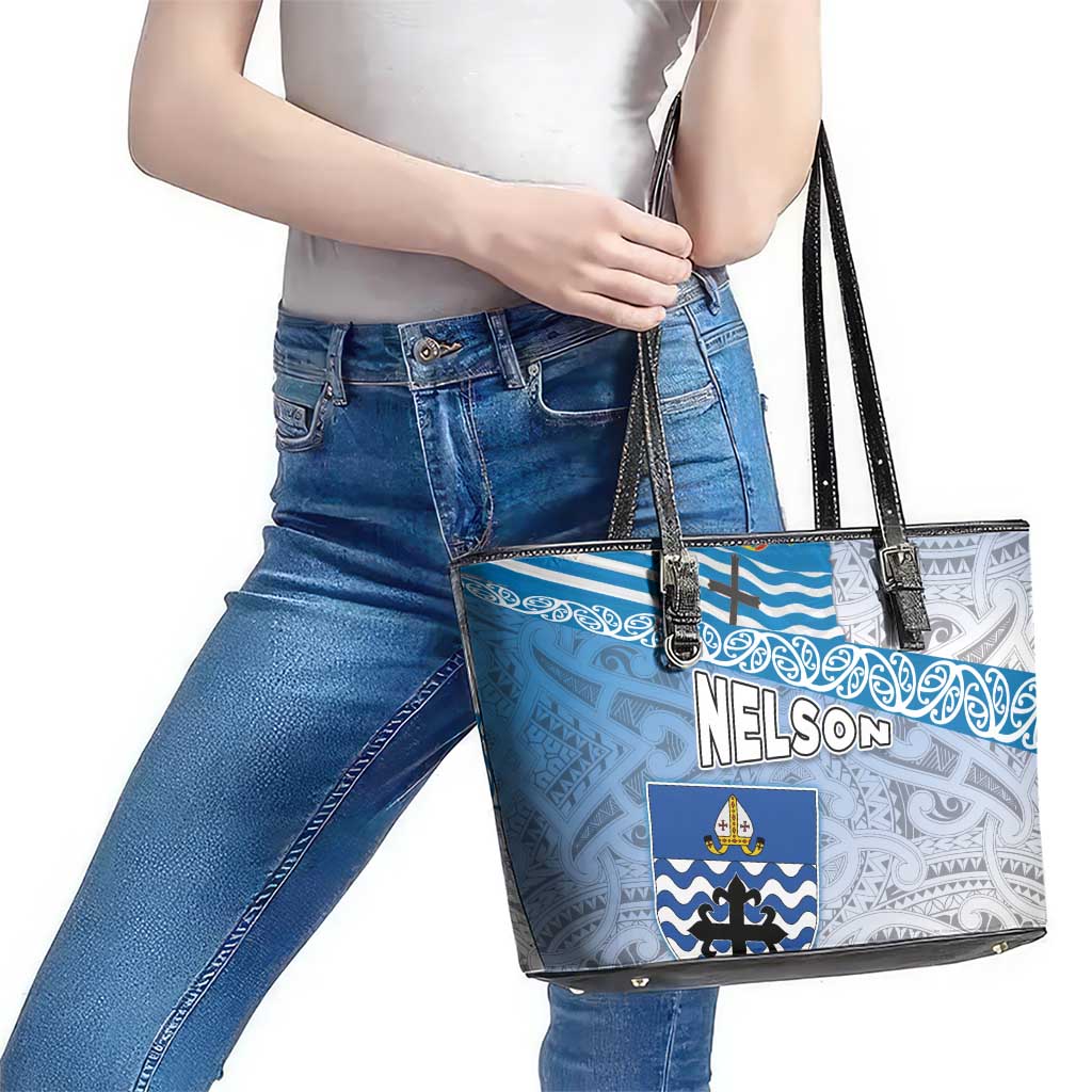 New Zealand Nelson Leather Tote Bag Nelson's Flag and Seal - Maori Art Tattoo