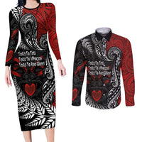 Aotearoa Toitu Te Tiriti Couples Matching Long Sleeve Bodycon Dress and Long Sleeve Button Shirt New Zealand Honour the Treaty - Te Tiriti Is Us LT03 Red - Polynesian Pride