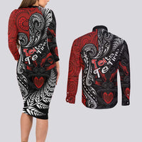 Aotearoa Toitu Te Tiriti Couples Matching Long Sleeve Bodycon Dress and Long Sleeve Button Shirt New Zealand Honour the Treaty - Te Tiriti Is Us LT03 - Polynesian Pride