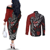 Aotearoa Toitu Te Tiriti Couples Matching Off The Shoulder Long Sleeve Dress and Long Sleeve Button Shirt New Zealand Honour the Treaty - Te Tiriti Is Us LT03 - Polynesian Pride
