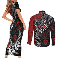 Aotearoa Toitu Te Tiriti Couples Matching Short Sleeve Bodycon Dress and Long Sleeve Button Shirt New Zealand Honour the Treaty - Te Tiriti Is Us LT03 - Polynesian Pride
