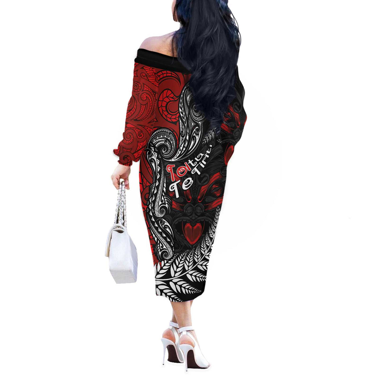 Aotearoa Toitu Te Tiriti Off The Shoulder Long Sleeve Dress New Zealand Honour the Treaty - Te Tiriti Is Us