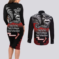 Aotearoa Toitu Te Tiriti Couples Matching Long Sleeve Bodycon Dress and Long Sleeve Button Shirt New Zealand Honour the Treaty - Fight Together LT03 - Polynesian Pride