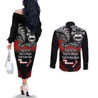 Aotearoa Toitu Te Tiriti Couples Matching Off The Shoulder Long Sleeve Dress and Long Sleeve Button Shirt New Zealand Honour the Treaty - Fight Together LT03 - Polynesian Pride