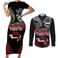 Aotearoa Toitu Te Tiriti Couples Matching Short Sleeve Bodycon Dress and Long Sleeve Button Shirt New Zealand Honour the Treaty - Fight Together LT03 Red - Polynesian Pride