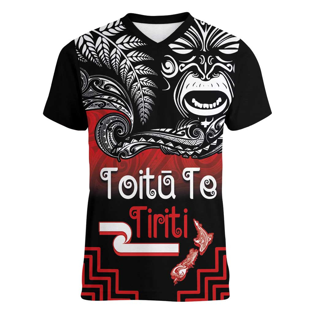 Aotearoa Toitu Te Tiriti Women V-Neck T-Shirt New Zealand Honour the Treaty - Fight Together LT03 Female Red - Polynesian Pride