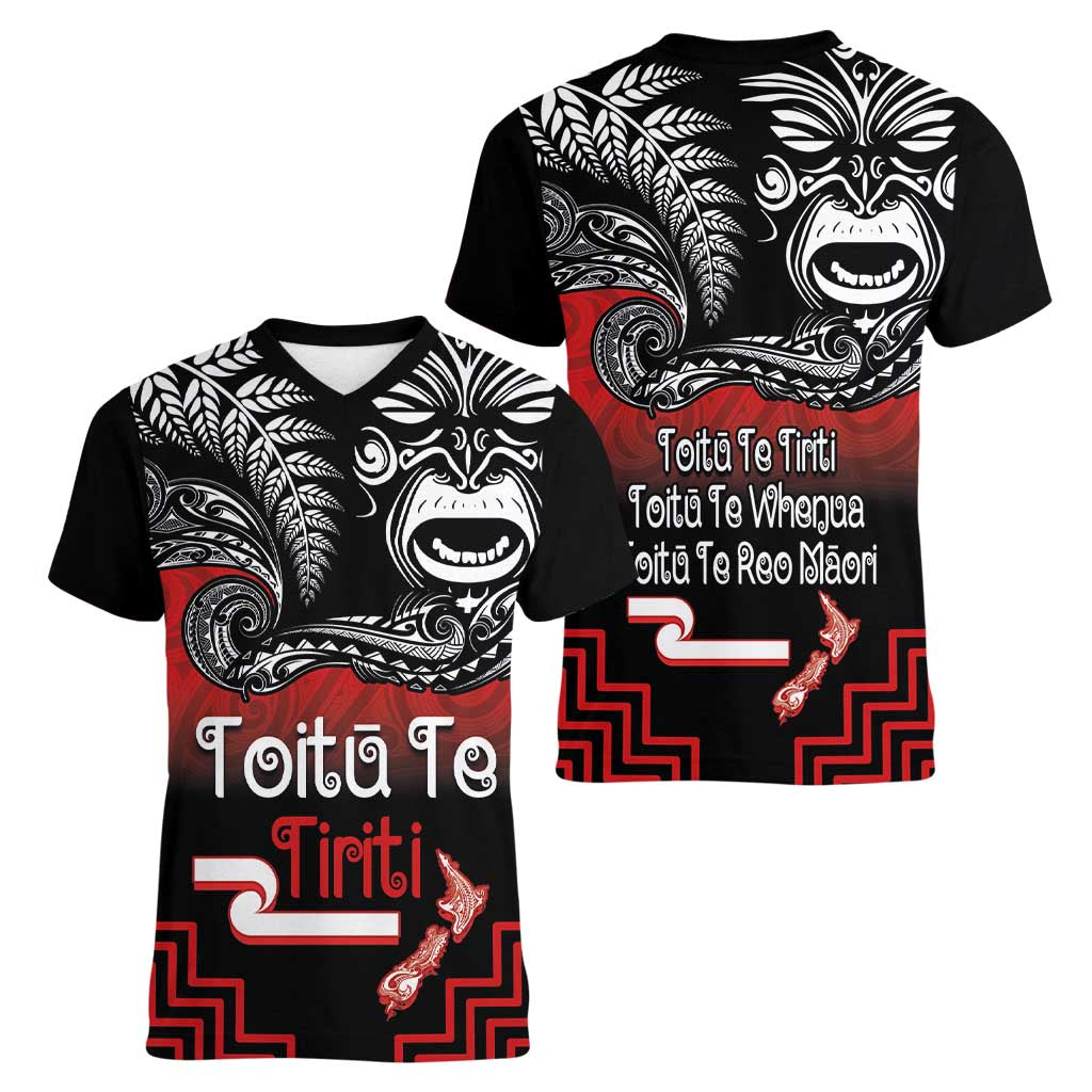 Aotearoa Toitu Te Tiriti Women V-Neck T-Shirt New Zealand Honour the Treaty - Fight Together LT03 - Polynesian Pride