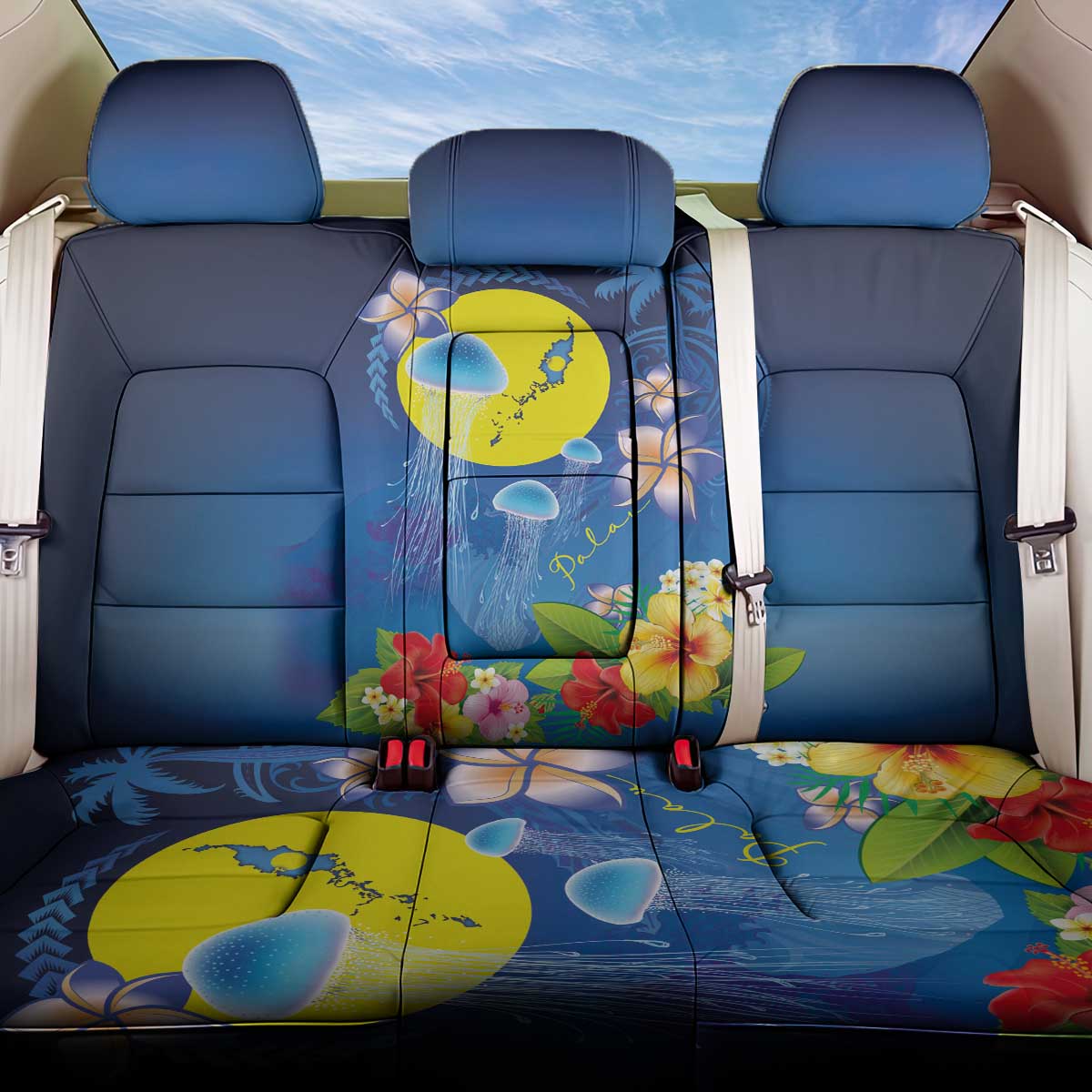 Palau Jellyfish Back Car Seat Cover Ocean Heritage Tropical Plants - Polynesian Pride