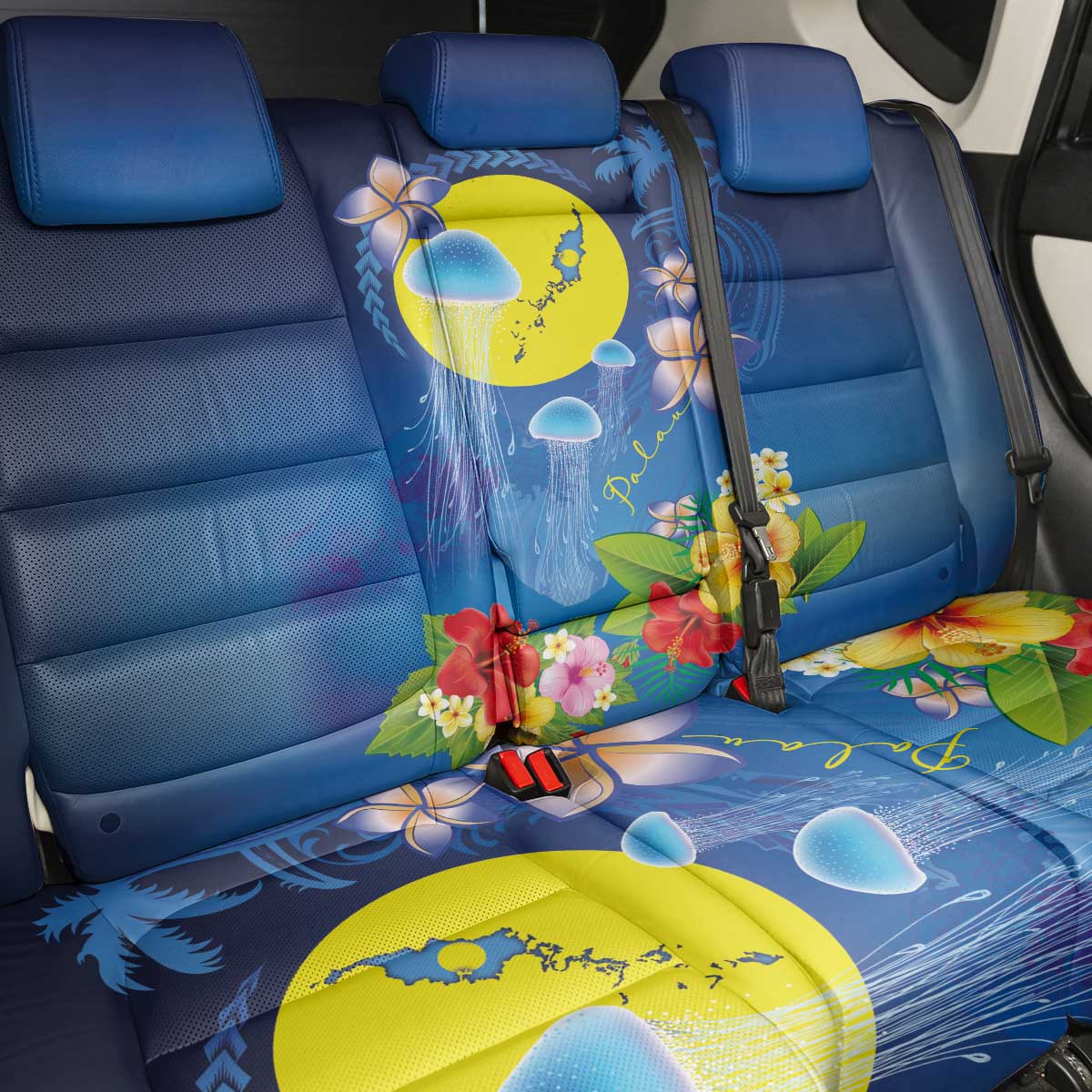 Palau Jellyfish Back Car Seat Cover Ocean Heritage Tropical Plants - Polynesian Pride