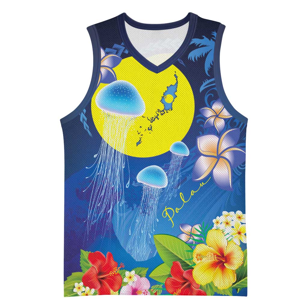 Palau Jellyfish Basketball Jersey Ocean Heritage Tropical Plants - Polynesian Pride