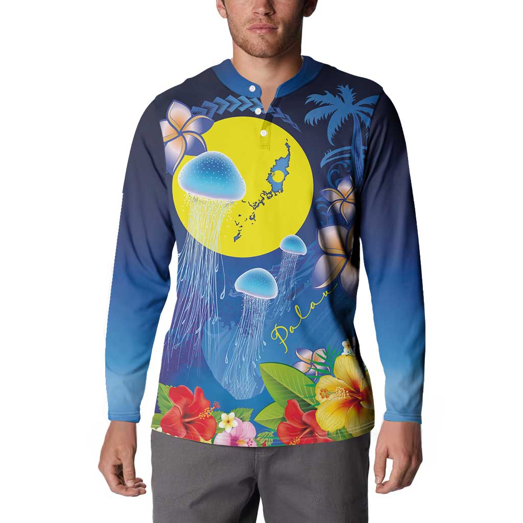Palau Jellyfish Button Sweatshirt Ocean Heritage Tropical Plants - Polynesian Pride