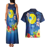 Palau Jellyfish Couples Matching Tank Maxi Dress and Hawaiian Shirt Ocean Heritage Tropical Plants - Polynesian Pride