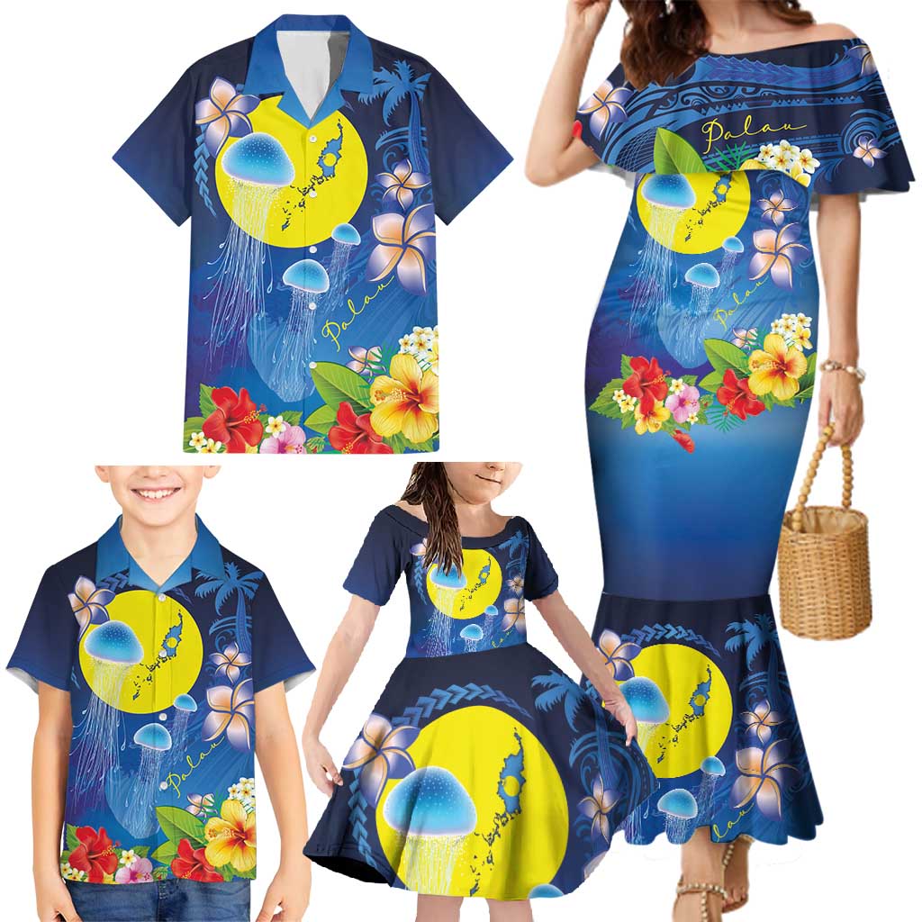 Palau Jellyfish Family Matching Mermaid Dress and Hawaiian Shirt Ocean Heritage Tropical Plants - Polynesian Pride