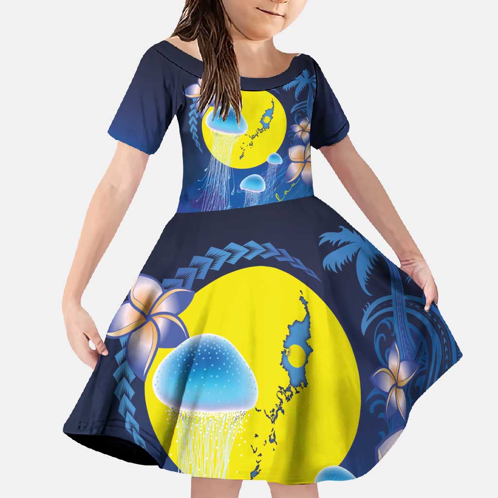 Palau Jellyfish Family Matching Off Shoulder Maxi Dress and Hawaiian Shirt Ocean Heritage Tropical Plants - Polynesian Pride