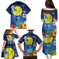 Palau Jellyfish Family Matching Puletasi and Hawaiian Shirt Ocean Heritage Tropical Plants - Polynesian Pride